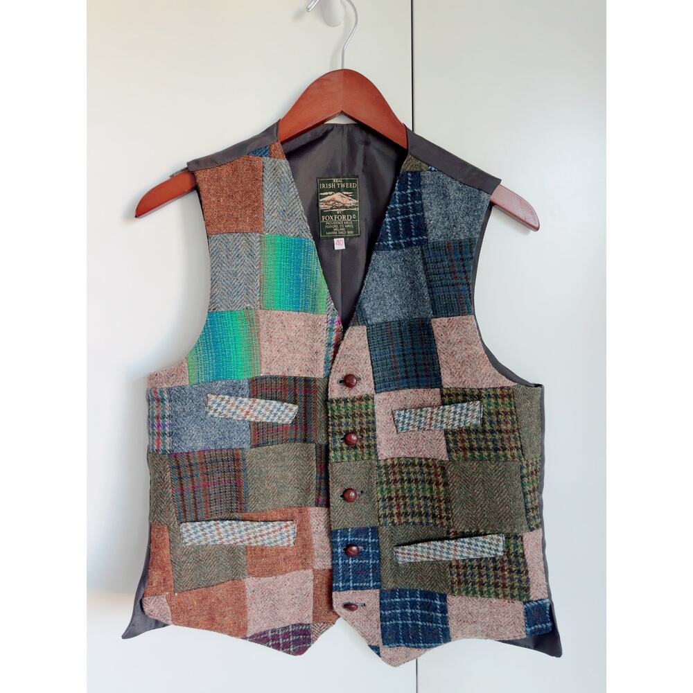 Vintage Irish Tweed Wool Vest Patchwork Unisex Menswear Style Size M Heritage